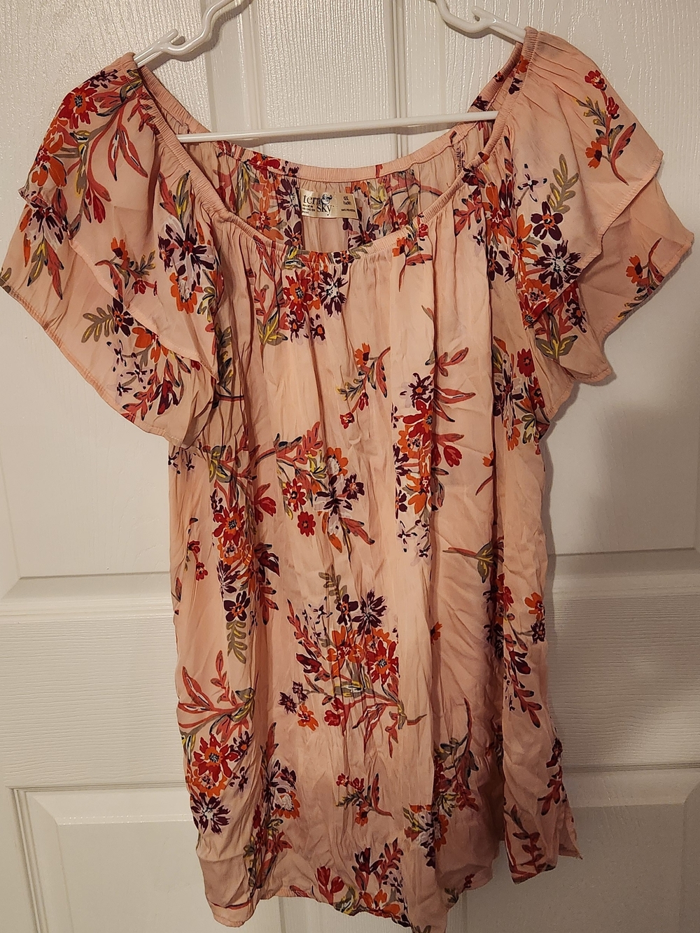 Terra & Sky Blush Pink Floral Off-Shoulder Tunic